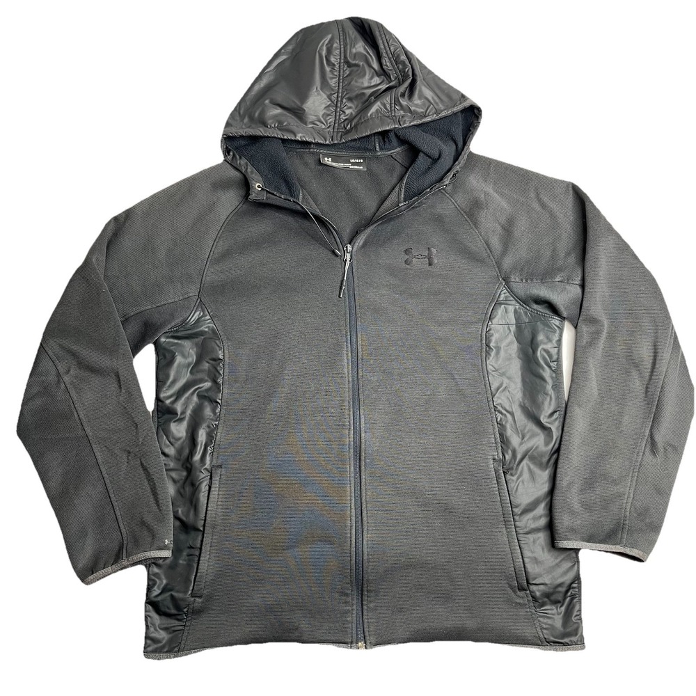 Under Armour Men's Black ColdGear Storm Full Zip Jacket L Hooded Outdoor Hiking